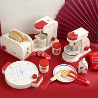 Kids Wooden Play Kitchen Appliance Set - Pretend Coffee Maker, Toaster, Blender, Oven, Juicer for Early Education