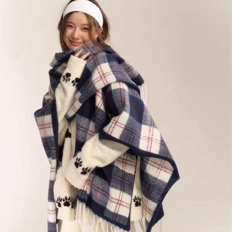 Plaid Tassel Scarf Shawl for Women