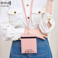 RFID Blocking Travel Passport Holder Neck Pouch Multi-functional Ticket Document Organizer