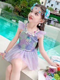Girls' Mermaid Tail Swimsuit Set with Monofin