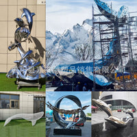 Stainless Steel Whale Dolphin Sculpture Metal Kunpeng Ornament Hollow Animal Outdoor Wave Fish City Landscape