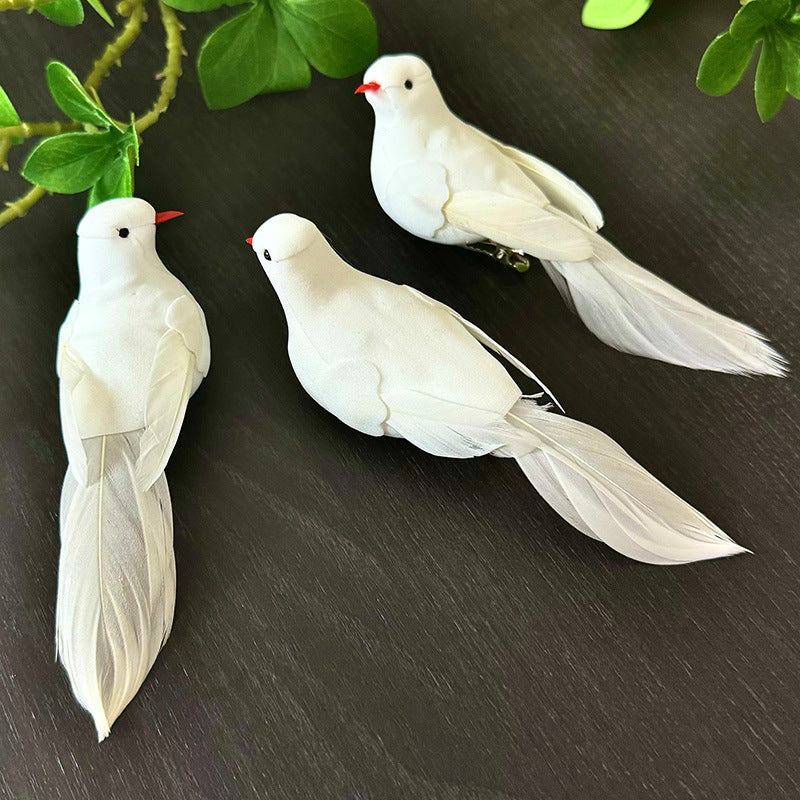 Christmas White Feather Artificial Bird Ornament for Garden & Craft Decor