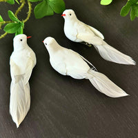 Christmas White Feather Artificial Bird Ornament for Garden & Craft Decor