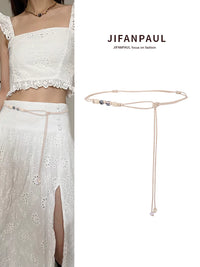 Bohemian Woven Waist Chain Belt for Dresses with Beaded Rope Design