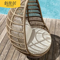 Outdoor Indoor Rattan Woven Egg Chair Swing with Stand for Balcony Garden Patio