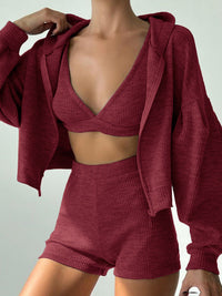 Women's Zip-Up Hoodie & Shorts Set, Casual Sporty Outfit