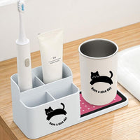 Cute Cat Diatomaceous Earth Toothbrush Holder with Stainless Steel Wash Cup for Bathroom Vanity