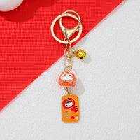Lucky Cat Ceramic Keychain with Blessing Slogans for Bags and Keys