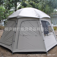 Hexagonal Double-Layer 6-Person Camping Tent with Chimney Vent