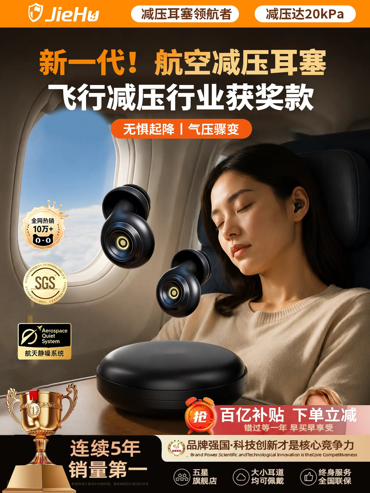Pressure Regulating Noise Cancelling Earplugs for Air Travel and Sleep