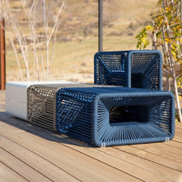 Outdoor Woven Rope Lounge Chair and Ottoman Set for Patio Garden Balcony