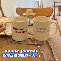 French Ceramic Mug with Handle for Coffee, Milk, and Tea - Cute Couple and Friendship Gift