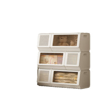 Stackable Rattan-Pattern Storage Cabinet with Flip-Top Lid for Clothes and Toys