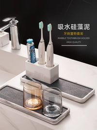 Diatomaceous Earth Absorbent Mat for Electric Toothbrush, Toothpaste, and Tumbler - Quick Dry Bathroom Counter Organizer Tray