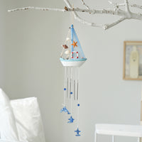 Mediterranean Style Wooden Sailboat Wind Chime Decor