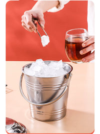 Thickened Stainless Steel Ice Bucket with Lid, Portable Ice Cube Container for Milk Tea Shops, Cold Drink Barrel for Bars and Outdoor Commercial Use