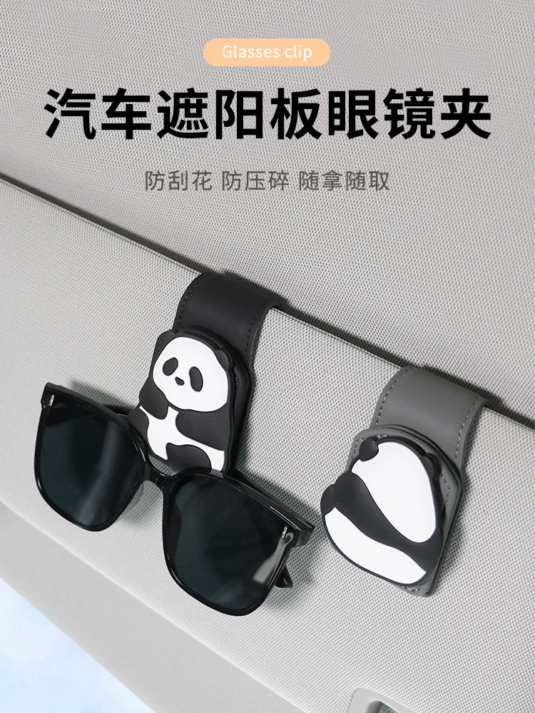 Car Visor Organizer Clip for Sunglasses and Cards - Multifunctional Cartoon Panda/Bear Design