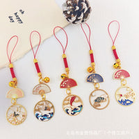 Japanese Style Koi Crane Lucky Cat Keychain with Bell and Lanyard, Alloy Enamel Bag Charm Gift