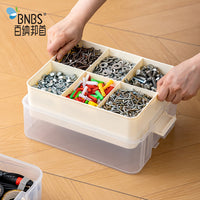 Double-Layer Transparent Storage Box with Lid for Small Parts and Tools