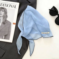 Korean Striped Polka Dot Silk Scarf for Women, Neck Decoration, French Style Small Kerchief for Travel and Vacation