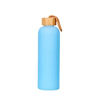750ml Large Capacity Glass Water Bottle with Bamboo Lid and Carrying Strap, Portable Candy Color Sports Bottle for Students