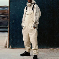Men's Solid Color Lambswool Adjustable Strap Overalls Jumpsuit