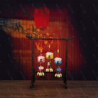 Lucky Cat Ceramic Wind Chime Car Ornament with Bell, Chinese Style Blessing Charm for Safe Travels