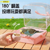 Transparent Panoramic Bird Carrier for Parrots, Portable Outdoor Travel Cage with Breathable Design and Shoulder Strap