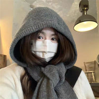 Women's Winter Balaclava Knit Hat Scarf Set with Bowknot, Warm Full Face Cover Beanie