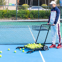 Tennis Ball Picker Cart, Portable Tennis Ball Hopper Basket with Wheels for Coaches and Training