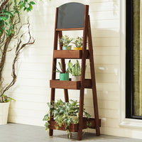 Foldable Wooden Plant Stand with Chalkboard for Indoor/Outdoor Use