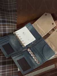 GIGNAC Original Denim Plaid Portable Notebook A5 Loose-Leaf Planner with Grid Pages