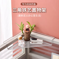 Iron Art Desk Corner Shelf with Hooks - Office Storage Organizer & Balcony Plant Stand