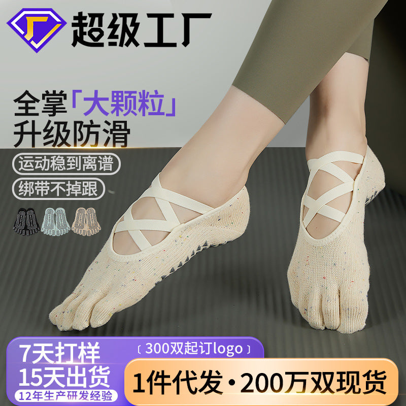Women's Cotton Five-Toe Yoga Pilates Socks with Straps