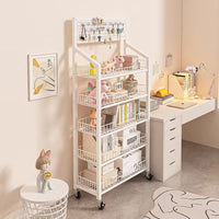 Perforated Pegboard Storage Shelf with Wheels, Multi-layer Floor-standing Bookshelf for Living Room and Study
