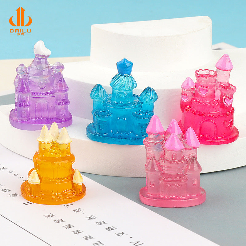 Luminous Cartoon Castle Micro Landscape Resin Ornament for Desktop Decoration