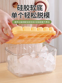 Ice Cube Tray with Lid and Press, Silicone Ice Maker Mold for Homemade Ice Cubes, Household Refrigerator Storage Box
