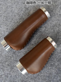 Ergonomic Flat Genuine Leather Bicycle Grips for City, Mountain, Road, and Folding Bikes