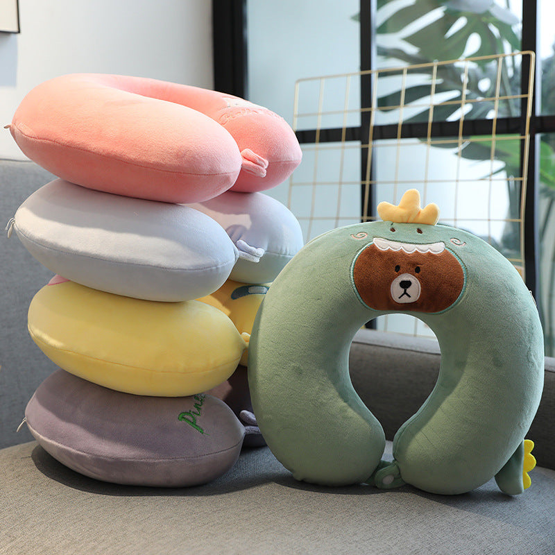 Cartoon Memory Foam U-Shaped Neck Pillow for Travel and Neck Support