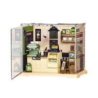 Miniature DIY Dollhouse Kit with LED Lights - Coffee Shop, Convenience Store, Burger Shop, Milk Tea Shop, Bakery, Hot Pot Restaurant