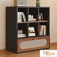Vintage Rattan Record Player Cabinet Living Room Entryway Large Capacity Storage Bookcase Office Display