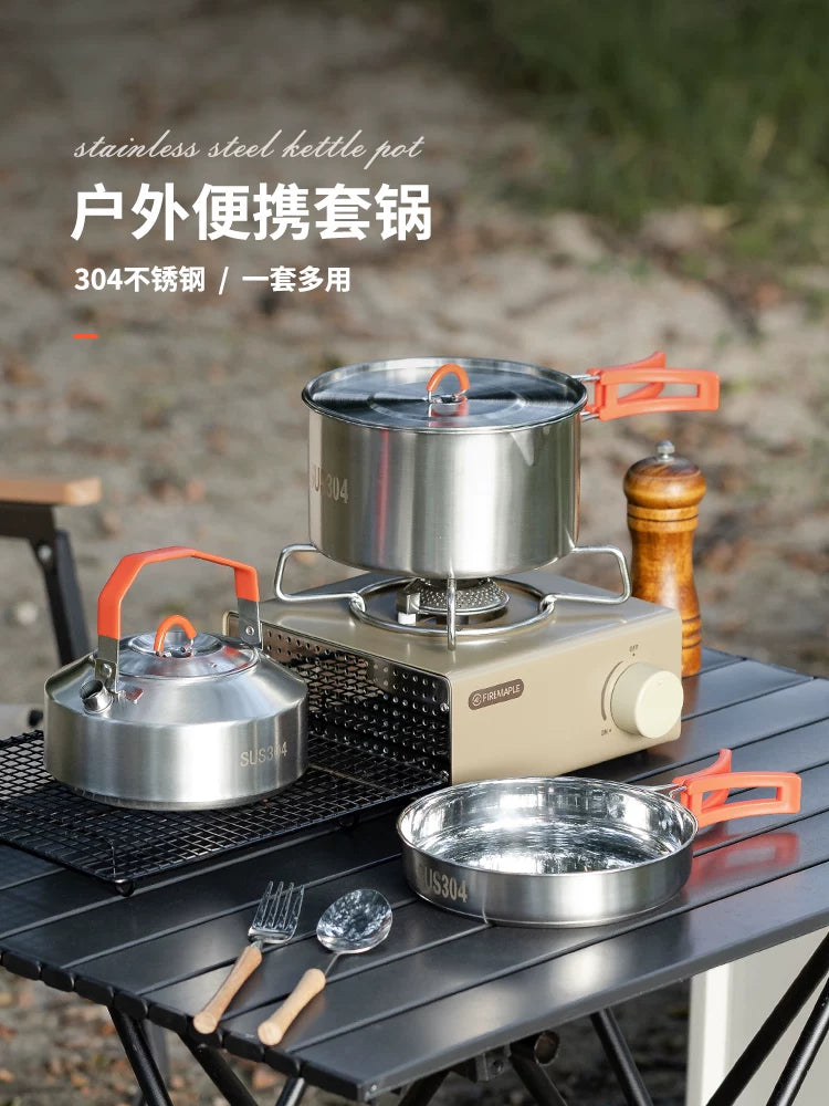 Outdoor Camping Cookware Set with 304 Stainless Steel Kettle and Pot