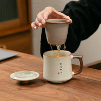 Ru Kiln Ceramic Mug with Lid Gift Box Set for Office Tea and Business Meetings