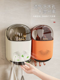 Wall-Mounted Chopstick Holder with Lid, Dustproof Cutlery Drainer for Kitchen Utensils