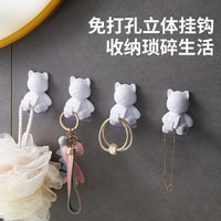 Cute Cat Wall Hooks Self-Adhesive Punch-Free for Bathroom Bedroom Door Back Coat Hat Storage