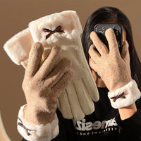 Women's Plush Bowknot Winter Warm Touchscreen Gloves for Cycling & Cold Weather