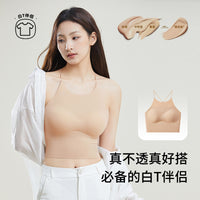 Women's Halter Neck Crop Top with Built-in Bra Pads, Seamless Backless Camisole