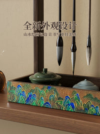 Modern Solid Wood Calligraphy Brush Holder Rack for Desk Organization
