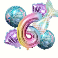 6-Piece Mermaid Tail & Number Foil Balloon Set for Birthday Party Decoration