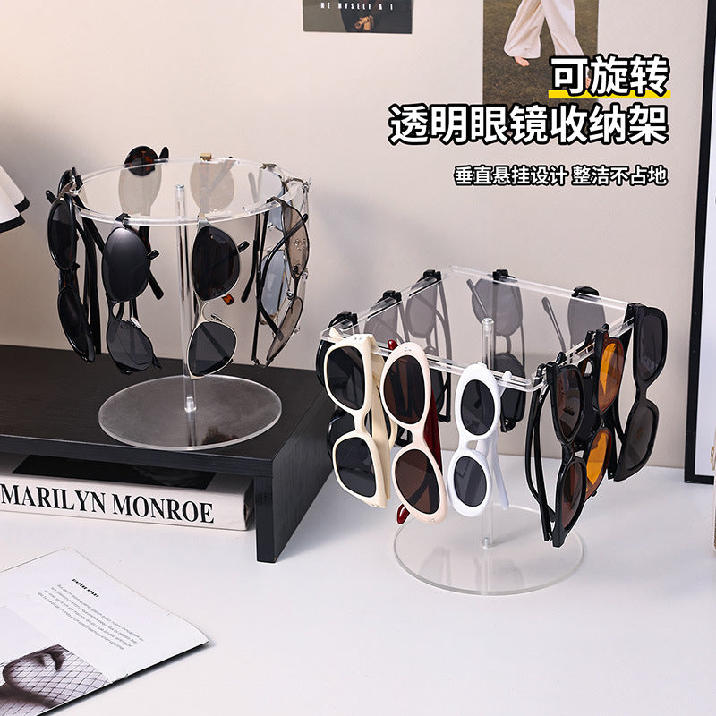 Clear Rotating Acrylic Eyewear Organizer Stand for Desktop or Hanging Display